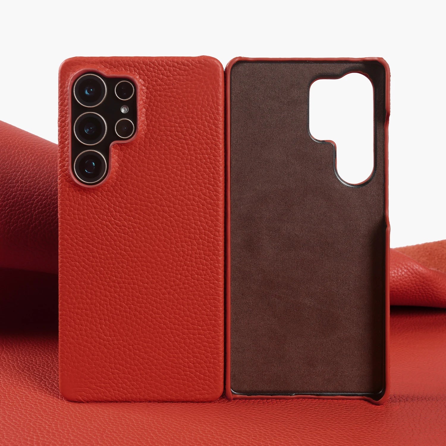 Lychee Grain Genuine Leather Case For Samsung Galaxy S25 Ultra S24 FE S23 Plus S22 S21 Ultra Phone Case Half Wrapped Back Cover