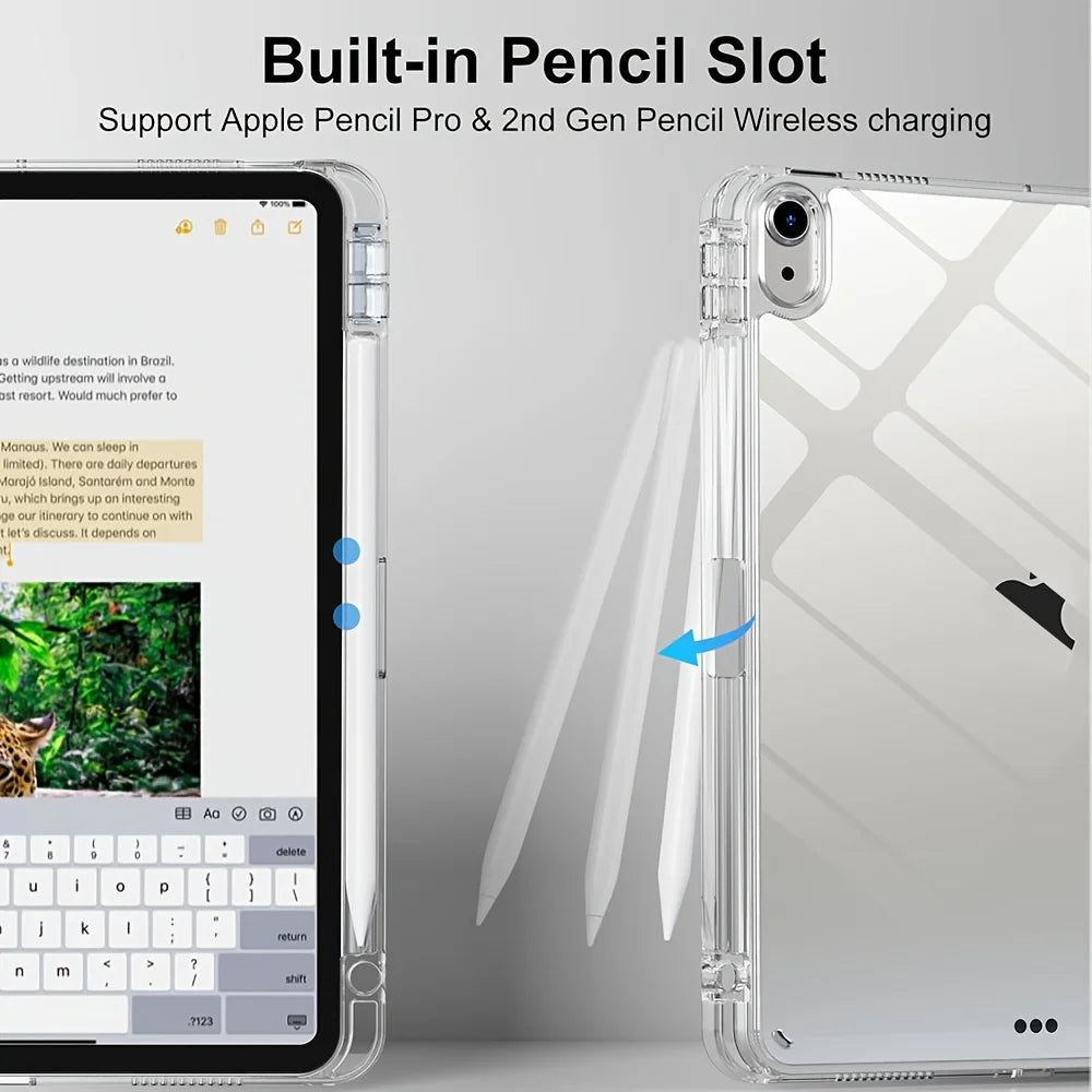 Case For iPad 5 6 7 8 9 10 11 Air 11 13 inch /Mini 6th 7th Gen / Pro 11 12.9 (3rd/4th/5th/6th Gen) Crystal Clear with Pen Holder
