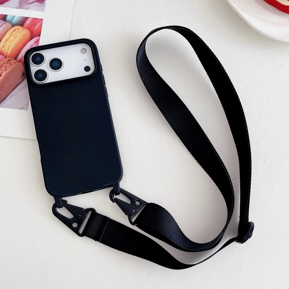Crossbody Necklace Strap Lanyard Matte Silicone Case For iPhone 17 16 15 14 Pro Max 11 12 13 XR X XS 8 Plus SE Shockproof Cover