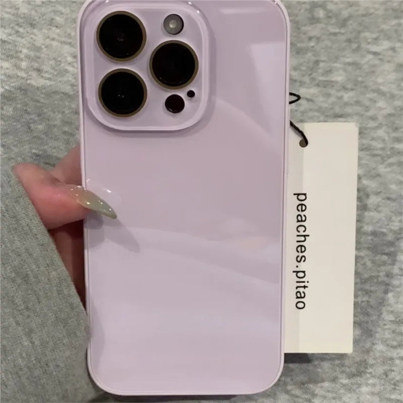Luxury Candy Color Tempered Glass Camera Protection Case For iPhone 12 13 14 15 16 17 Pro Max Shockproof Bumper Hard Back Cover