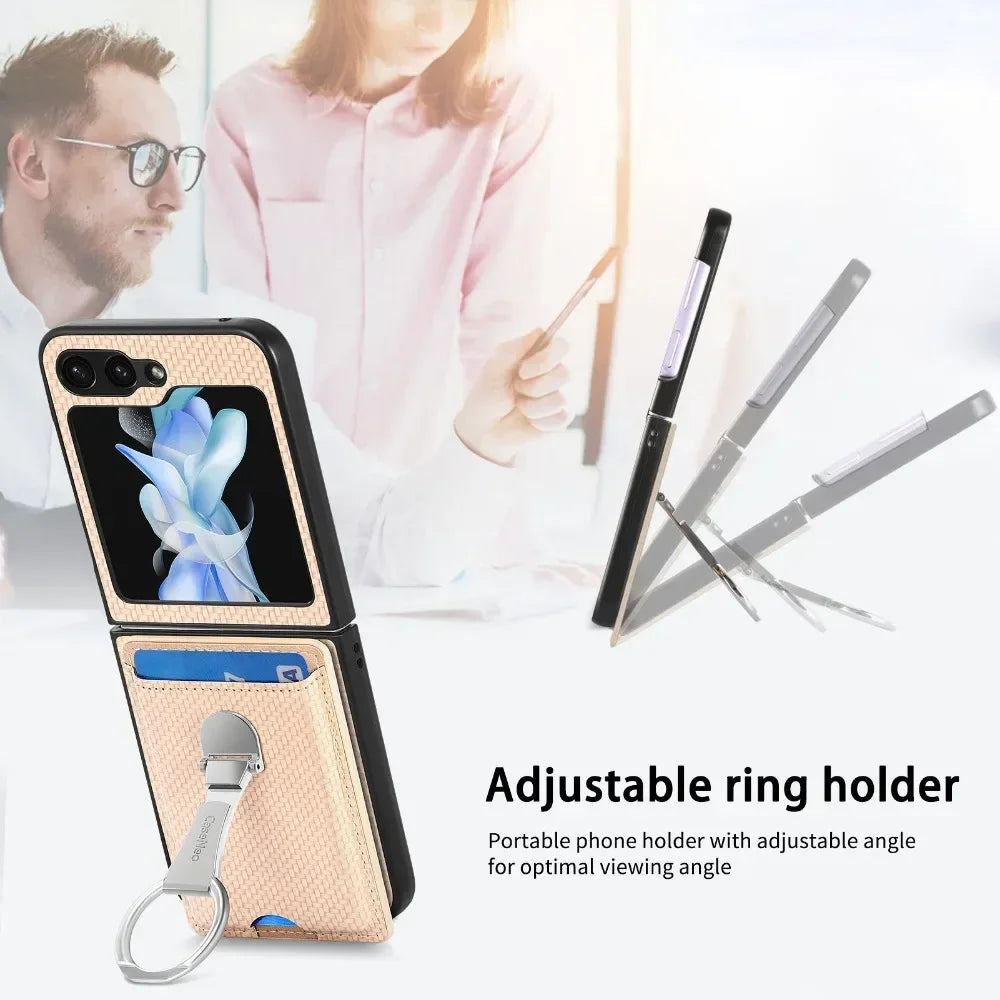 Luxury Ring Stand Leather Phone Case for Samsung Galaxy Z Flip 8 Flip 7 6 5 4 3 Flip7 FE Wallet Card Slot Shockproof Cover
