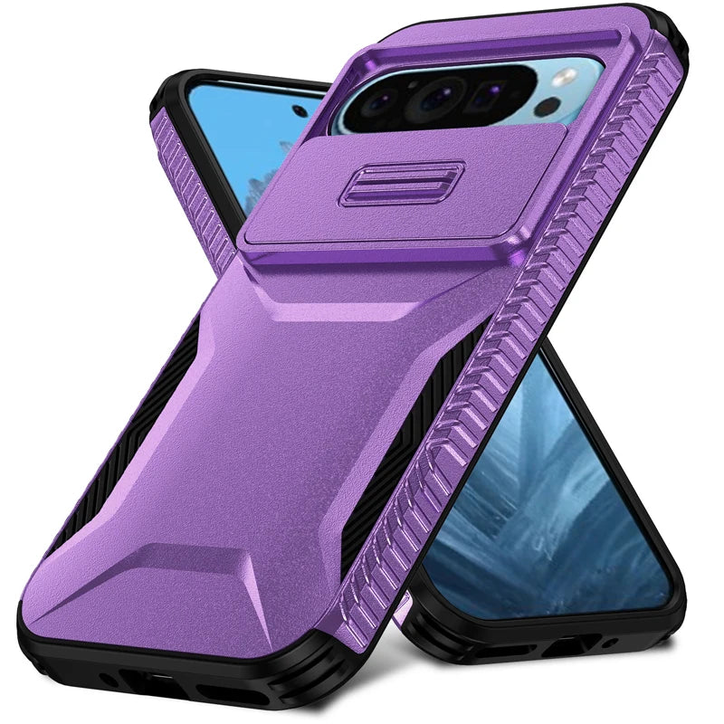 Heavy Duty Rugged Shockproof Slide Camera Lens Protect Case for Google Pixel 10 9 8 7 A Pro XL Matte Anti-slip Armor Hard Cover