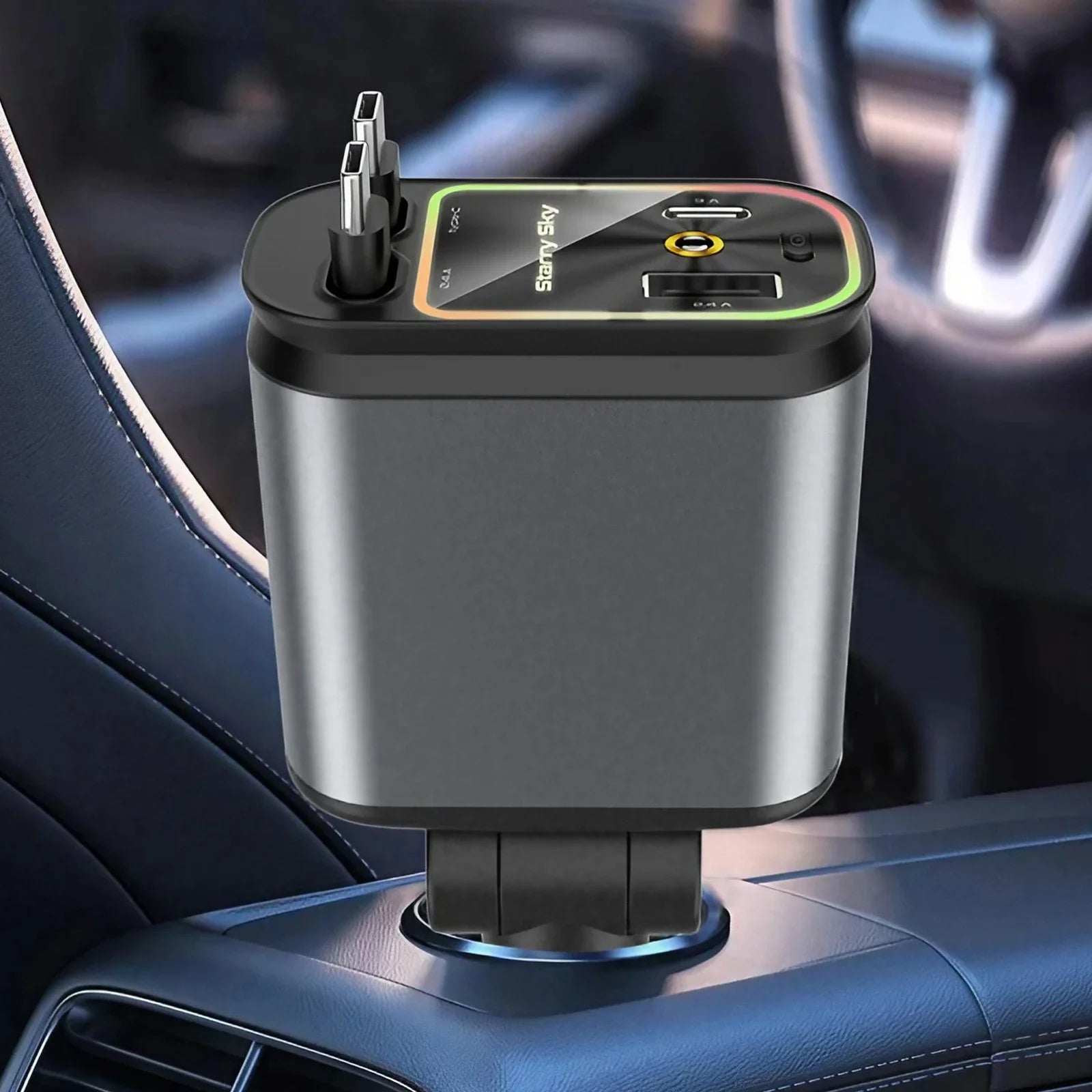 4 in 1 Retractable Car Charger Fast Charging Car Charger  with USB Type-C Cable & 2 Type C Charging Ports, Universal Car Charger