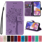 Wallet Tree Embossing Flip Leather Case For Samsung Galaxy A07 A15 A16 A17 A35 A36 A55 A56 S25 Edge S24 S23 S22 S21 Ultra S20 FE