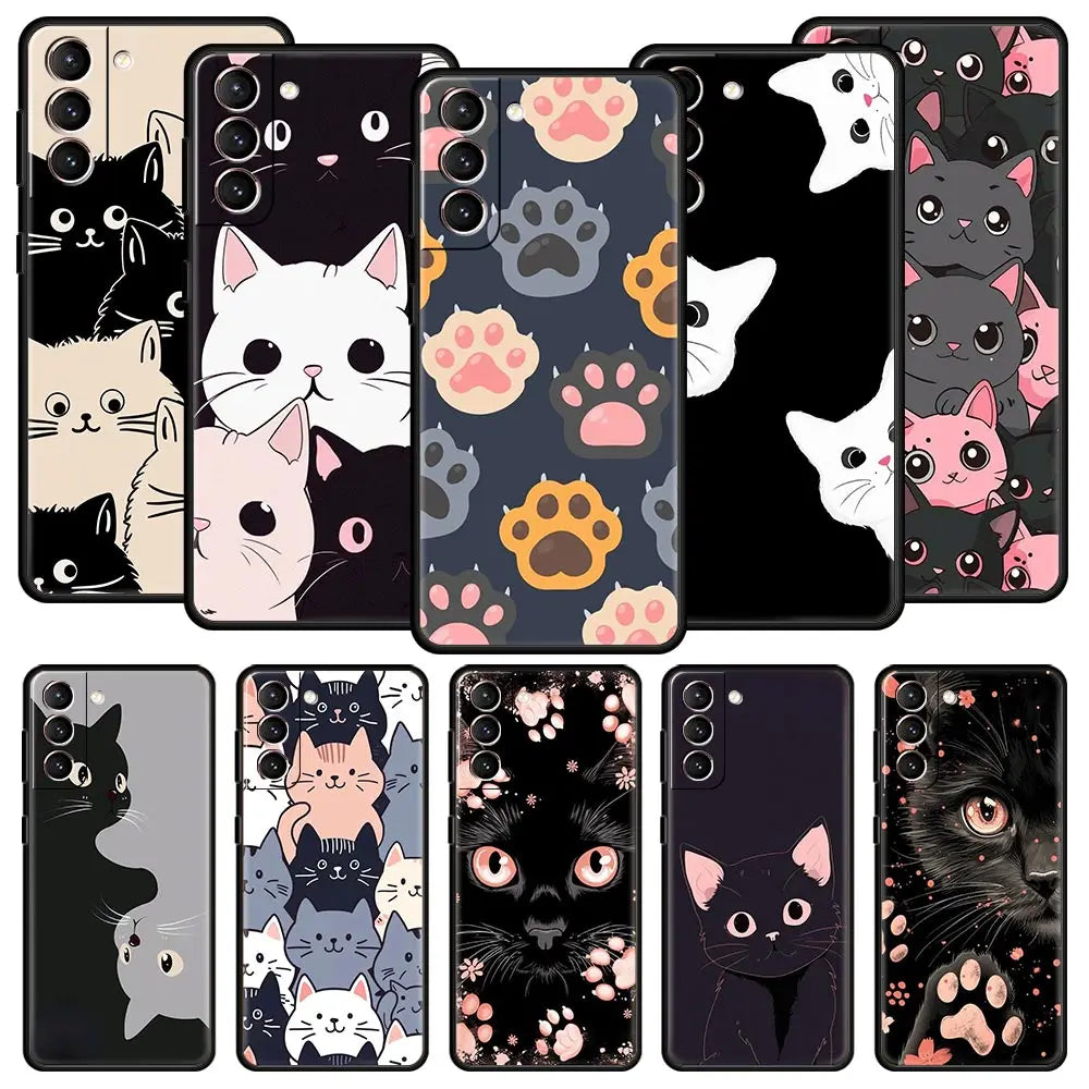 Cute Cat Phone Case For Samsung Galaxy S24 S23 S22 S20 Ultra S21 FE 5G S10 S9 Plus S10E S8 Soft Silicone Cover
