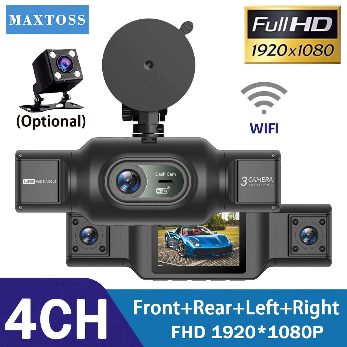 4Ch WiFi Dashcam car camera Black Box Driving DVR FHD 1080P Front Left Right Rear Night Vision Loop Recording Black Box