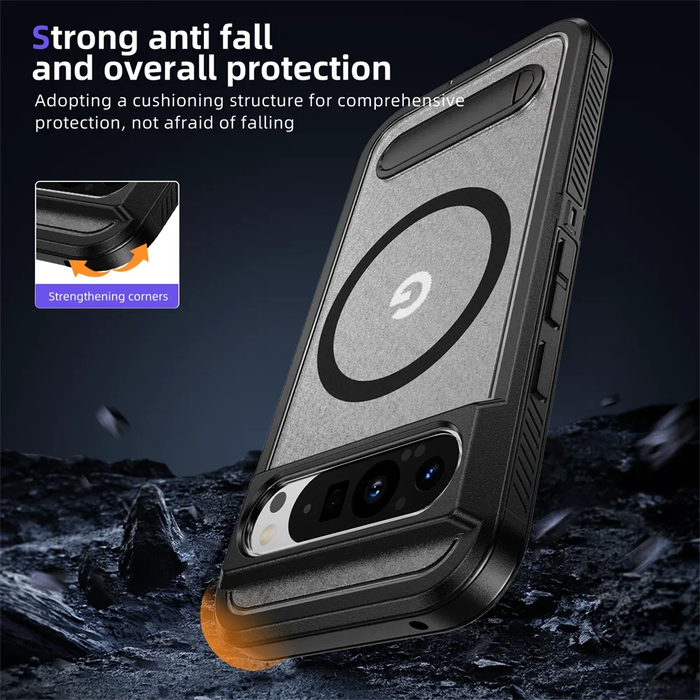 Wireless Charging Folding Stand Magnetic Armour Phone Case For Google Pixel 9 8 10 Pro XL Shockproof Protective Military Cover