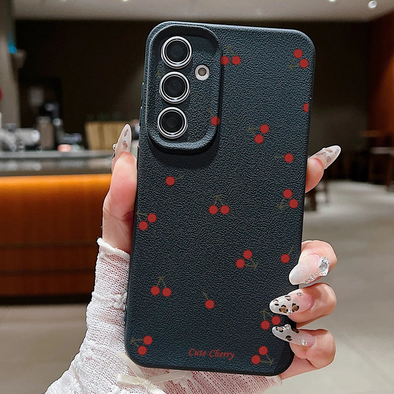 Red Cherry Case For Samsung Galaxy S25 Edge S26 S24 S23 S22 Ultra Plus S25 S24 FE A57 A37 A17 A56 A55 A36 A15 A16 Silicone Cover