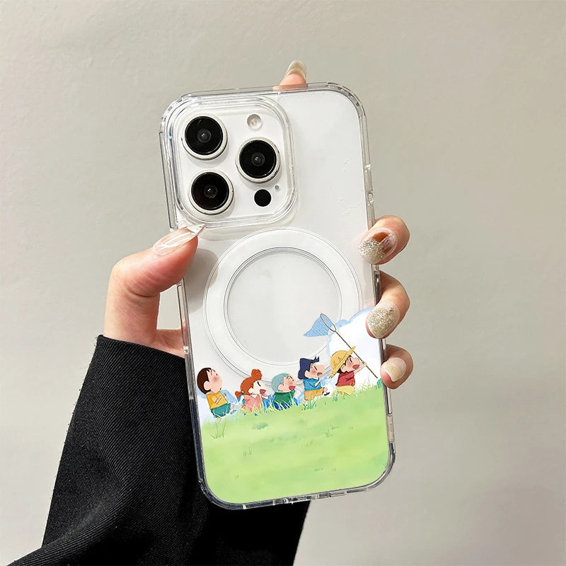 C-Crayon S-ShinChan Wireless Charging Case for iPhone 17 Air 16 E 15 14 Plus 13 12 Mini 11 Pro Max Transparent Silicone Cover
