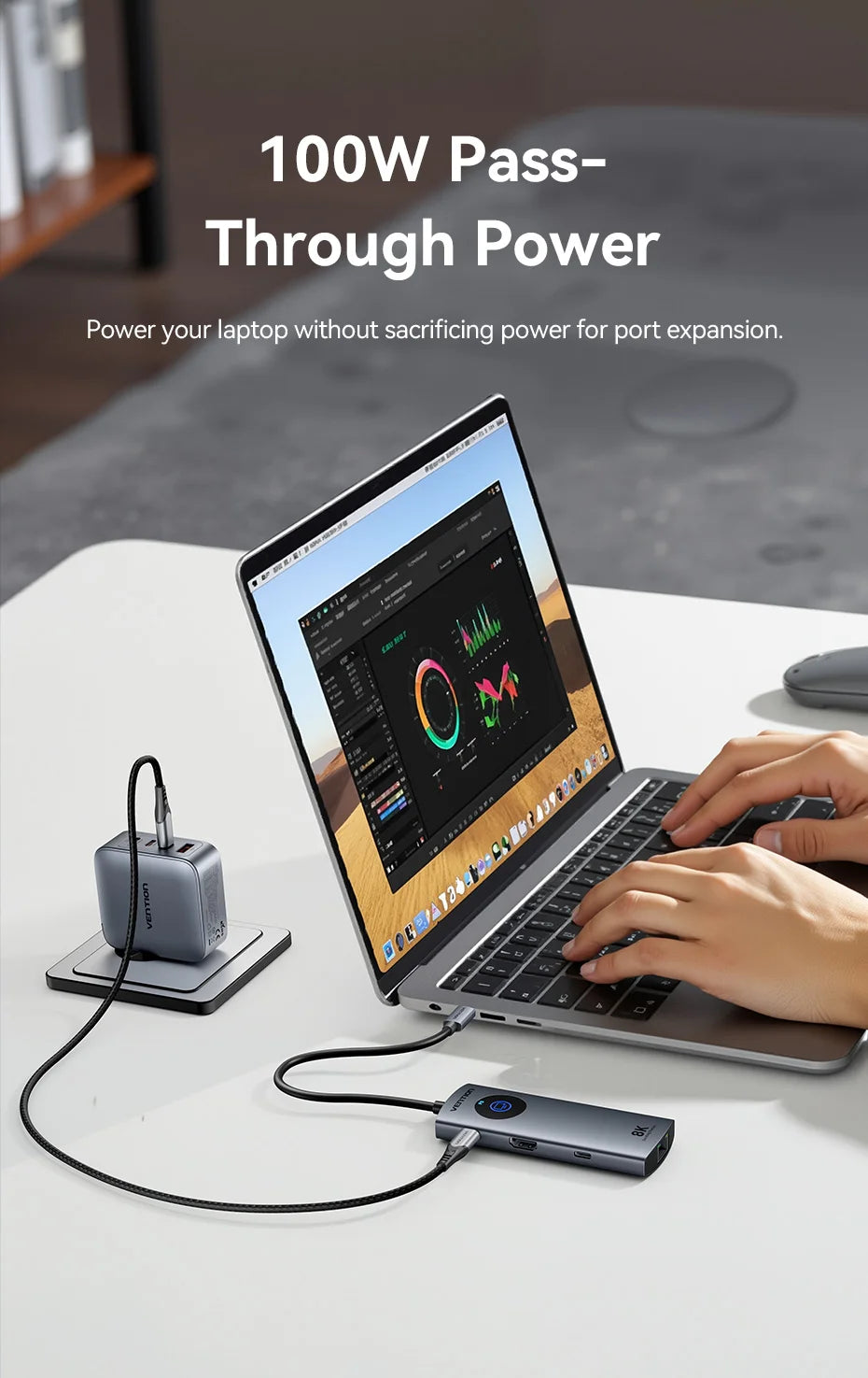 Vention 6 in 1 USB C 8K@30Hz HDMI HUB Smart Led Touch USB 3.0 Ethernet Adapter Docking Station for MacBook Lenovo HP iPad Laptop