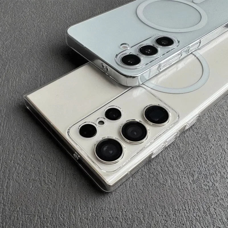 Glossy Transparent Ultra Thin PC Magnetic Case for Samsung Galaxy S26 S25 S24 S23 Ultra S22 Plus Wireless Charger S25 Plus Cover
