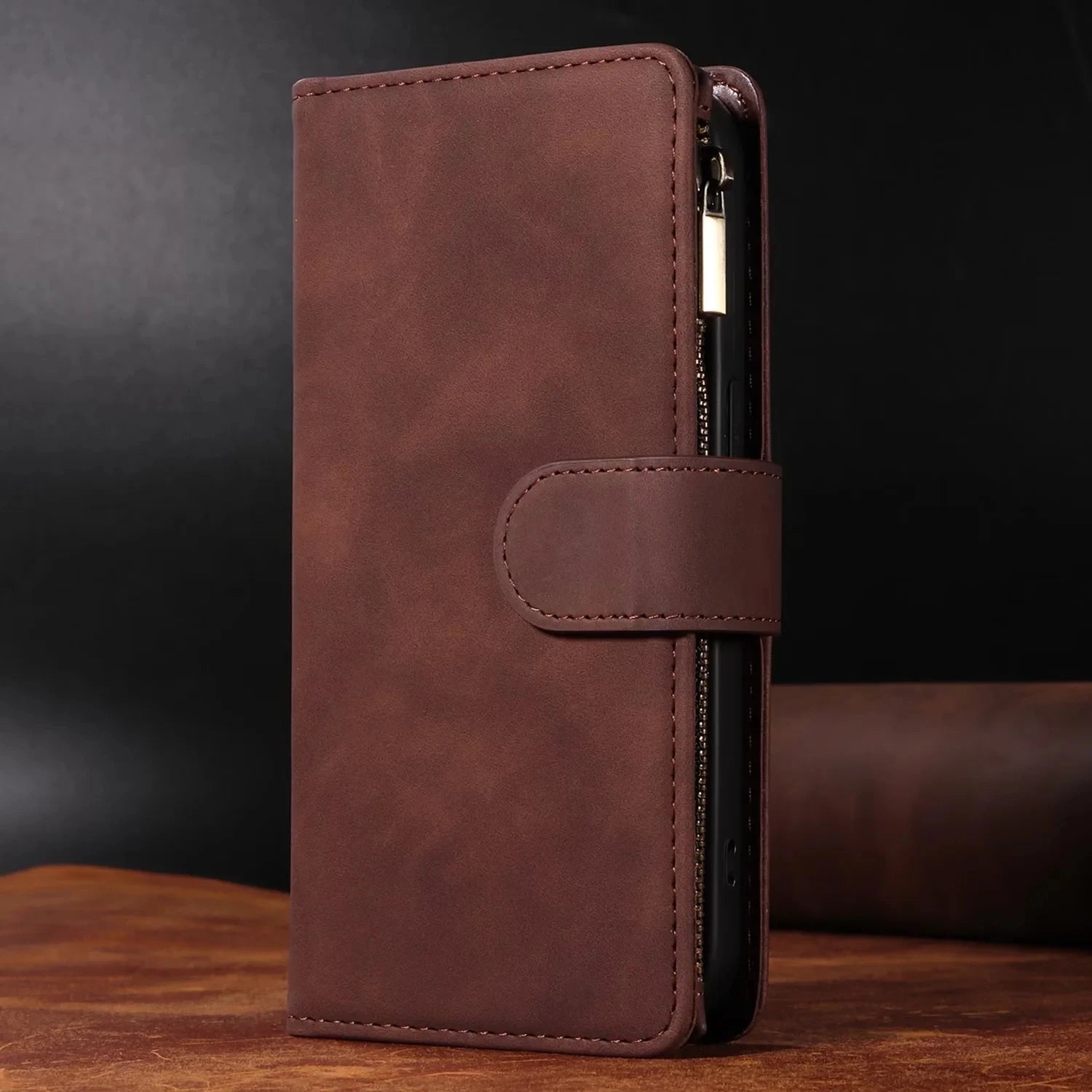 Zipper Flip Leather Case For iPhone 16 17 Pro Max Air 16E 15 14 13 12 11 Pro Max Plus Business Wallet Card Slot Phone Cover