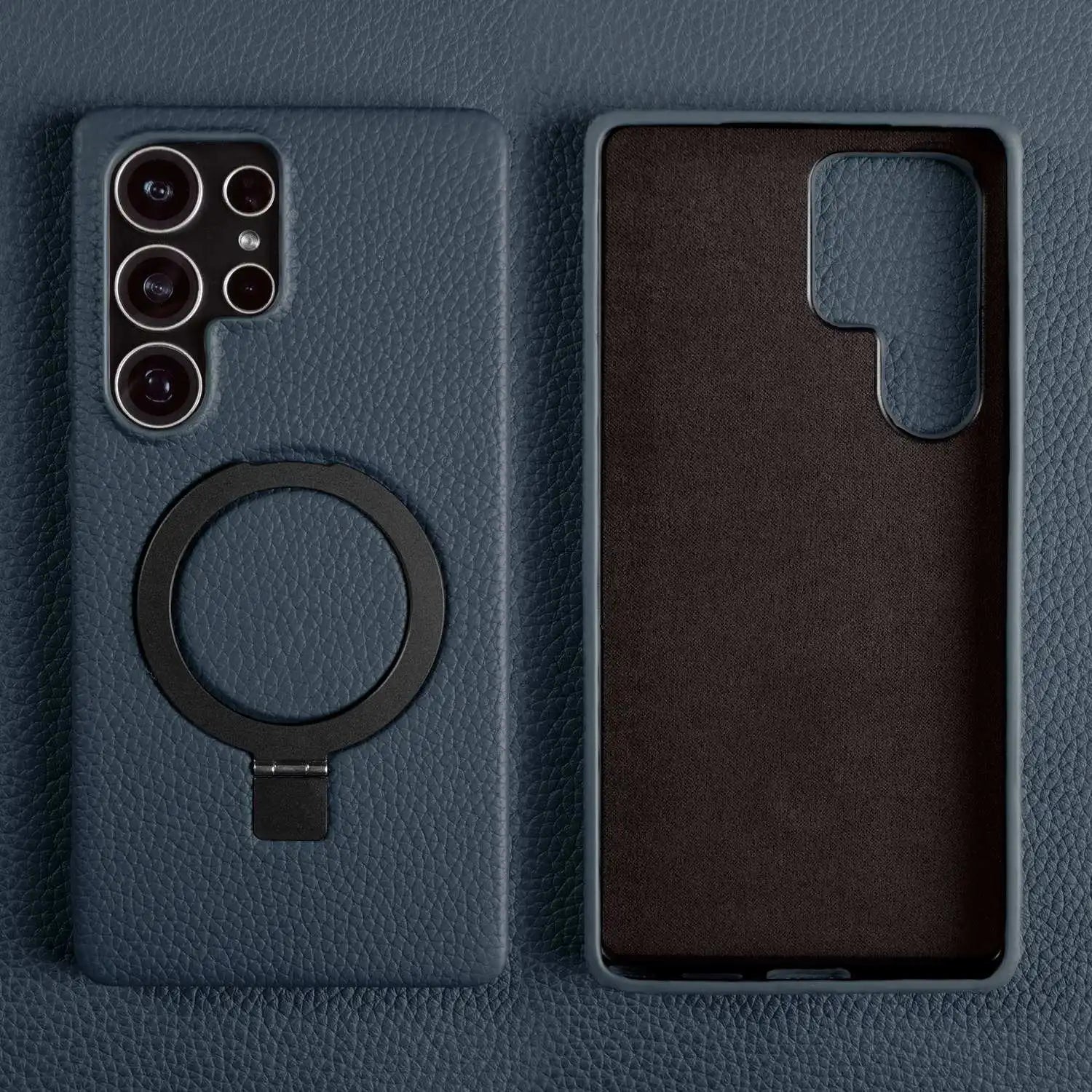 Magnet Ring Stand Phone Case For Samsung Galaxy S25 Ultra S24 S23 S22 S21 S20FE Cover Genuine Leather Case Magnetic Back Cover