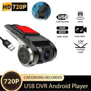 720P USB Dash Cam with ADAS & 170° Wide Angle – HDR/WDR Night Vision for Android Car Player