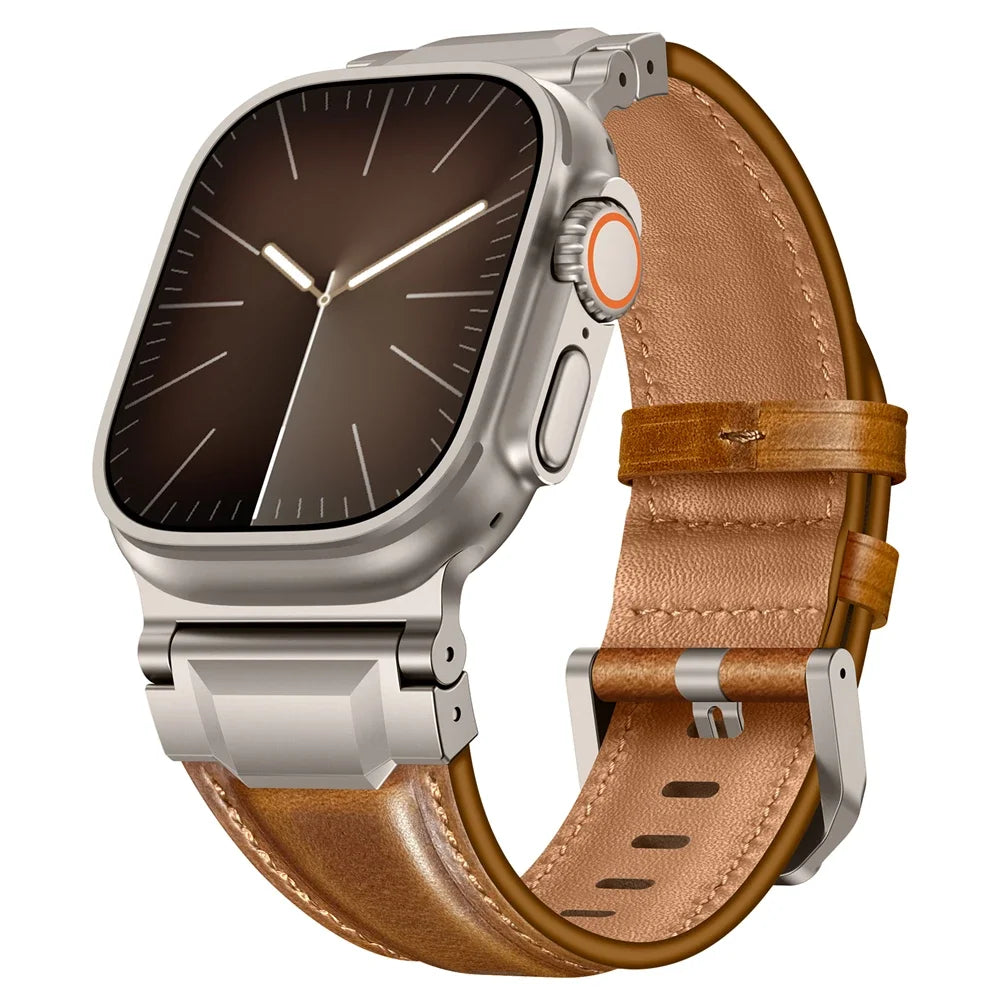Genuine Leather bands For Apple watch ultra 3 2 49mm 44mm 45mm 46mm NEW Mecha Design bracelet iWatch series 11 10 9 8 7 6 5 SE