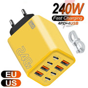 240W GaN USB C Charger 8 in 1 Fast Charging Phone Charger Power Adapter For iPhone Samsung Xiaomi Type C EU/US Plug Wall Charger