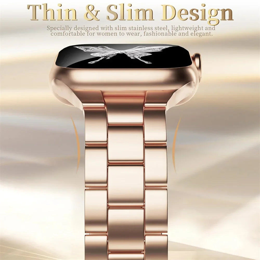 Stainless steel band for apple watch strap series 10 46mm 44mm 45mm 40mm 42-38-41mm Slim Metal bracelet 49mm iwatch 8 7 6 SE 5 9