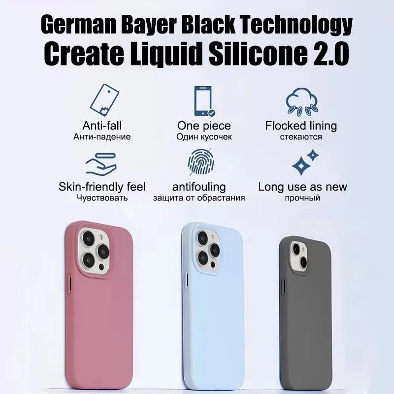 For iPhone 16 15 14 13 12 11 Pro Max Plus Luxury Liquid Silicone Phone Case NEW Matte Shockproof Cover Soft TPU Protective Shell