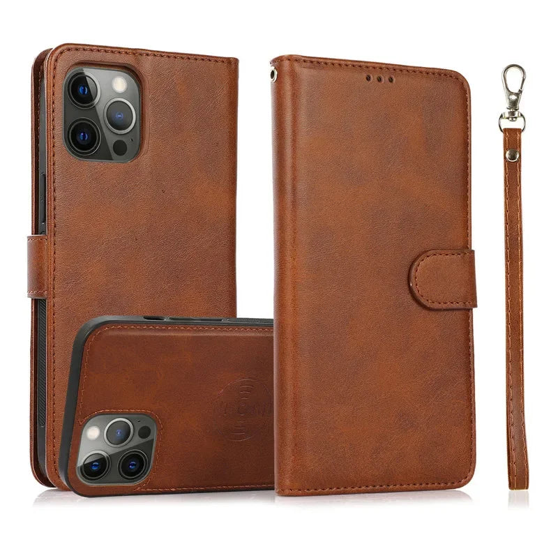 2 in 1 Magnetic Flip Leather Wallet Case for iPhone 16 Pro Max 14 15 Plus 13 12 11 17 Air SE 2022 Card Slot Detachable Cover