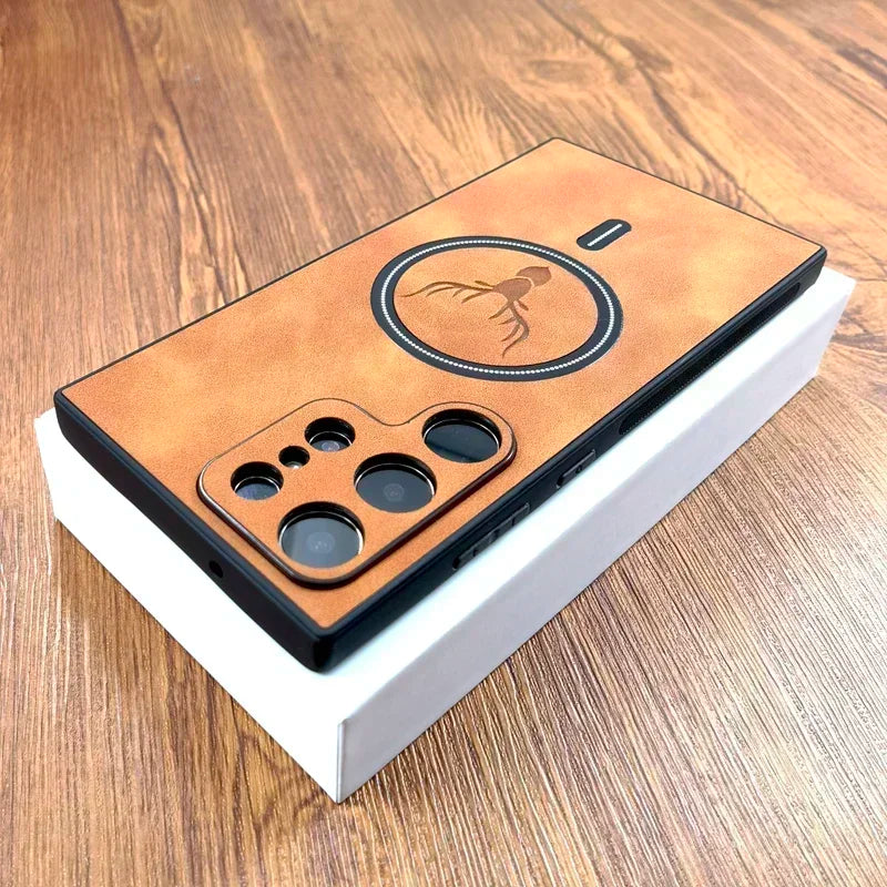 PU Leather Case For Magsafe Wireless Charge For Samsung Galaxy S26 S25 S24 S23 S22 S21 Ultra Plus FE Note 20 S 26 S25FE Cover