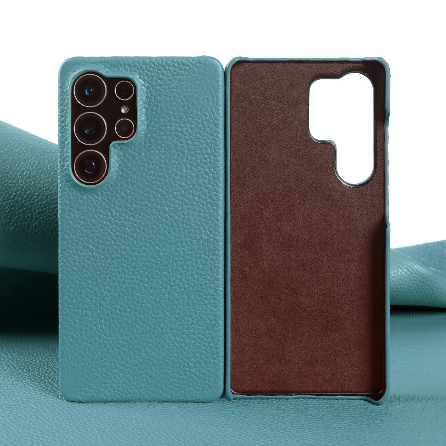Lychee Grain Genuine Leather Case For Samsung Galaxy S25 Ultra S24 FE S23 Plus S22 S21 Ultra Phone Case Half Wrapped Back Cover