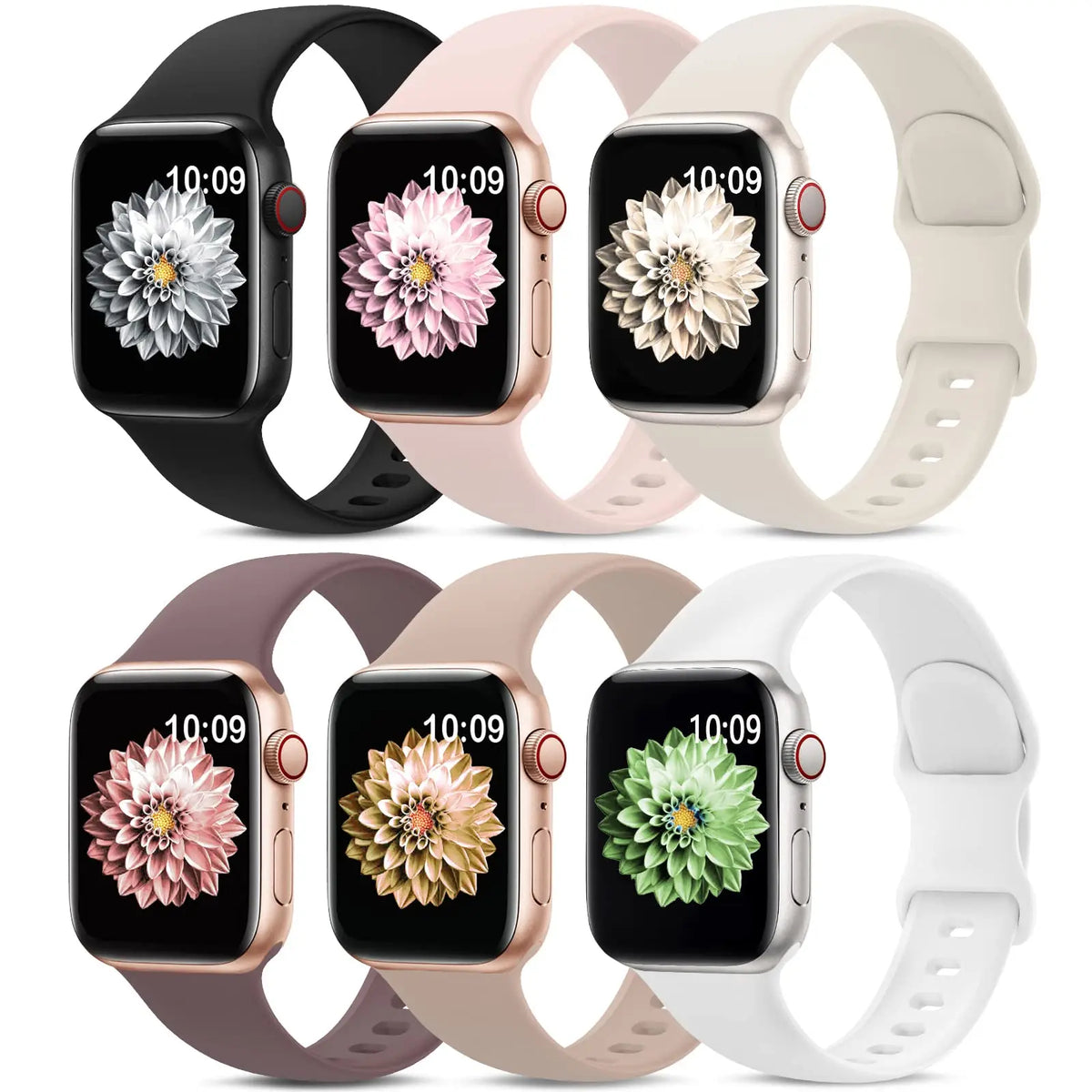 6 Pcs Sport Soft Silicone Bands,Compatible With Apple Watch 38 40 41 42 44 45 49mm, For Series 9 Ultra 8 7 6 5 4 3 2 1 SE