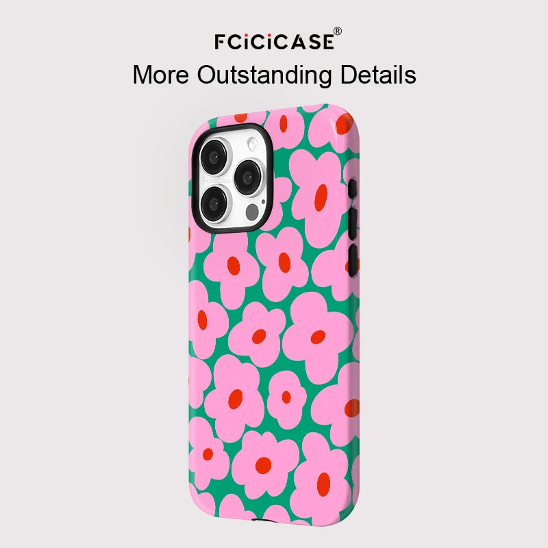 Fcicicase Magnetic Matte Bumper For Magsafe Case For iPhone 16 15 14 Plus 13 12 11 Pro Max Shockproof Hard PC Flower Cover