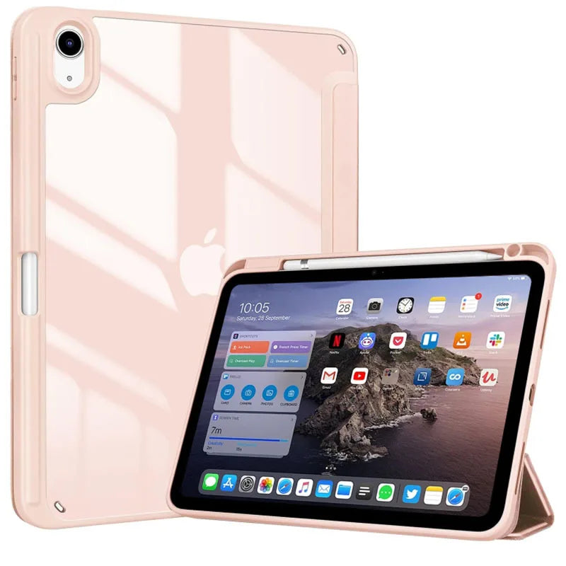 Solid Color Tablet Case for IPad (A16) 11inch 2025 10th 10.9Inch Clear Back TPU Shockproof Protector Cover with Pencil Holder