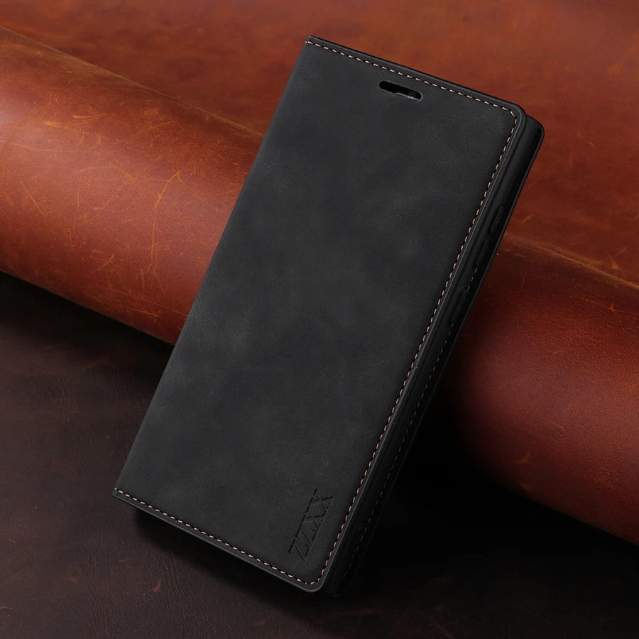 Luxury Wallet Skin Feel Magnetic Flip Card Stand Leather Case For Samsung Galaxy S23 FE S23 Ultra S22 Plus S21 S20 FE S10 S9 S8