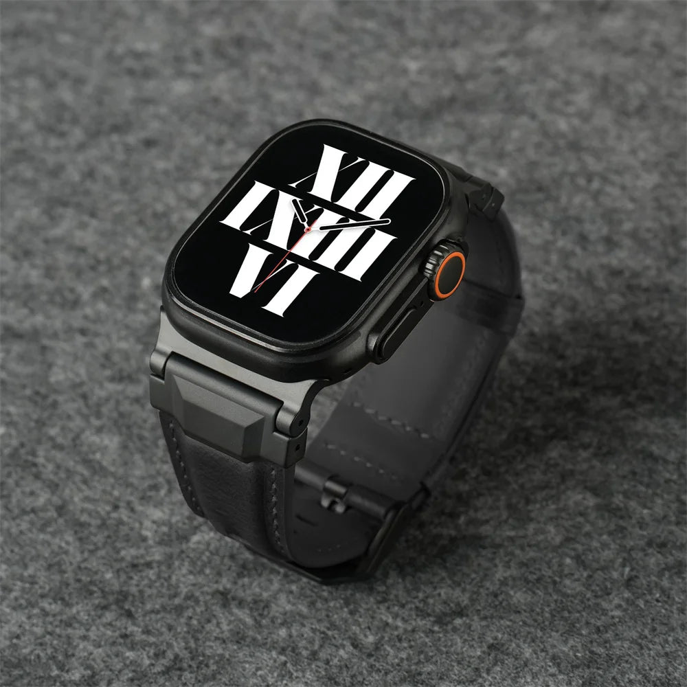 Genuine Leather bands For Apple watch ultra 3 2 49mm 44mm 45mm 46mm NEW Mecha Design bracelet iWatch series 11 10 9 8 7 6 5 SE