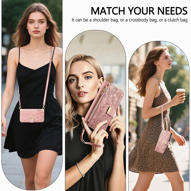 For Samsung Galaxy S26 S25 Ultra S24 S23 FE S22 Ultra Plus A05 A25 A57 A55 A56 A37 Leather Case Crossbody Card Wallet Flip Cover