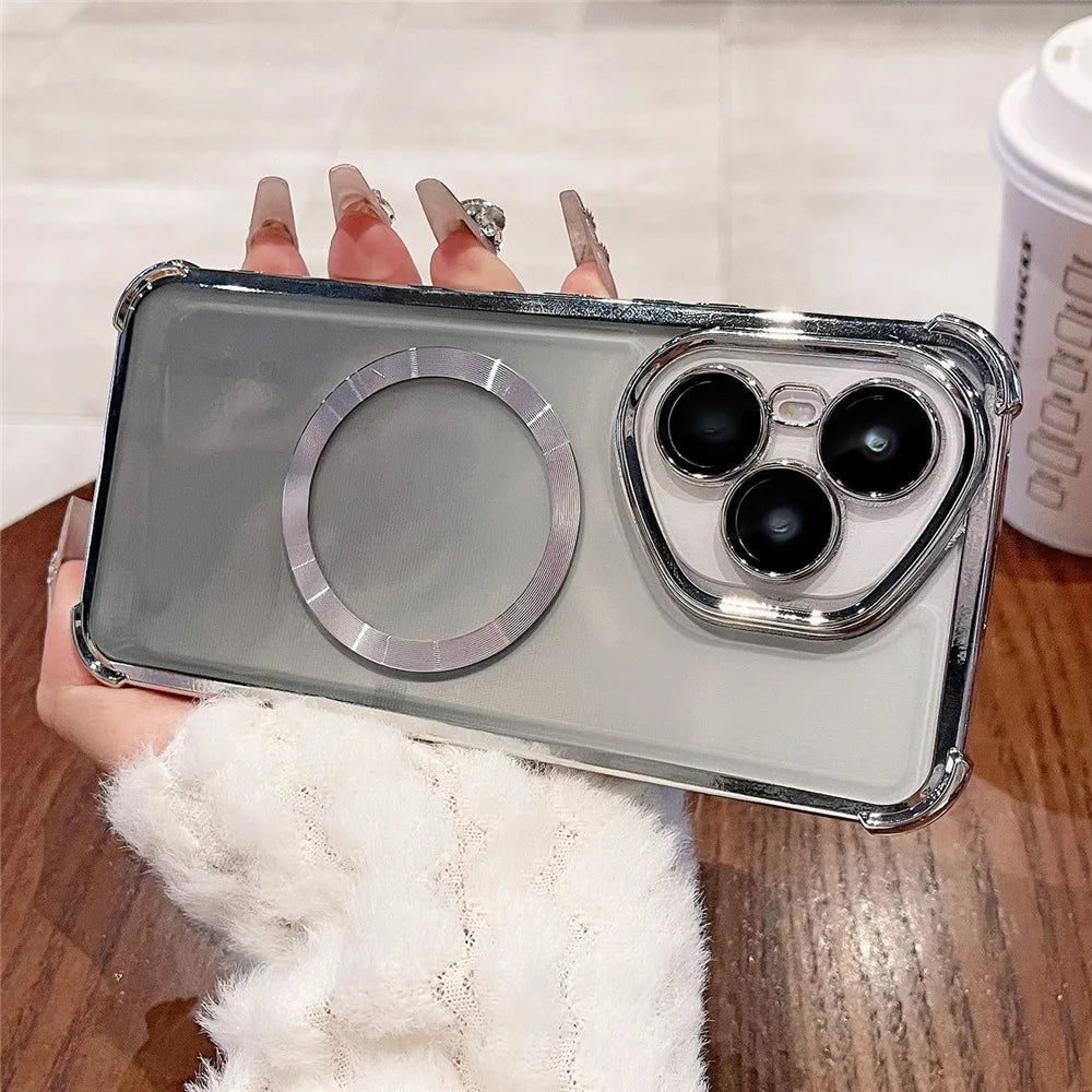 Luxury Plating Shockproof Clear Magnetic Phone Case For iPhone X XS Max XR 7 8 6 6S Plus SE 2020 Soft Silicon Cover Bumper Funda