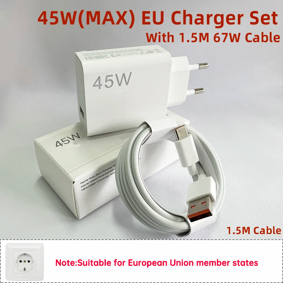 Oirginal XIAOMI 45W Charger Type C Turbo Charge Fast Charging Adapter Redmi Note 15 14 13 12 11 X Pro 10t Poco M7 X7 K40 Pad 6