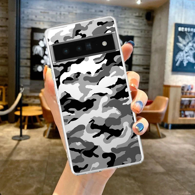 Phone Case Cover for Google Pixel 10 9 8 7 6 5 4 4XL Soft TPU 7A 6A 5A 4A 3A Pro XL 5G Transparent Shell Camouflage Camo Fundas