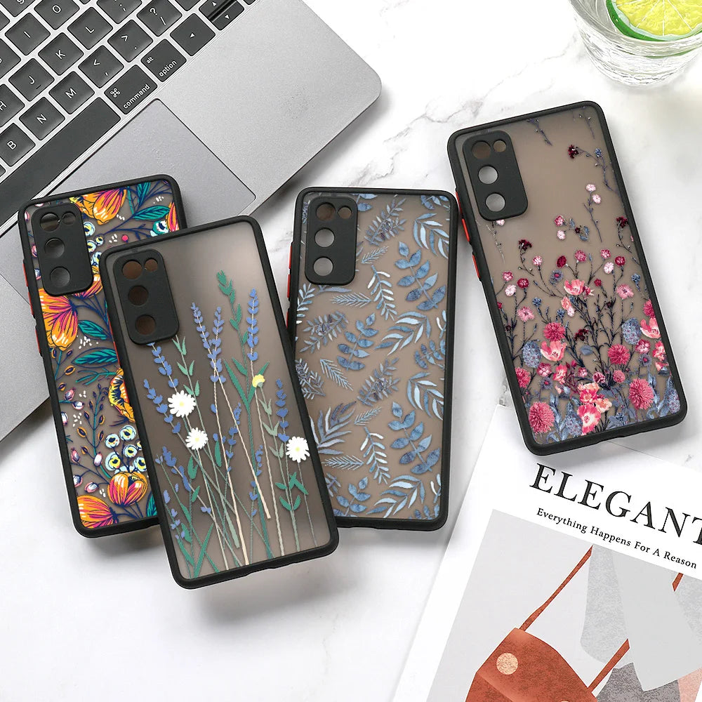 Phone Case For Samsung Galaxy S24 Ultra Cases S23 FE  S22 Plus S21 S20 FE Note 20 Ultra 10 Plus Hard Matte Flower Fundas Covers