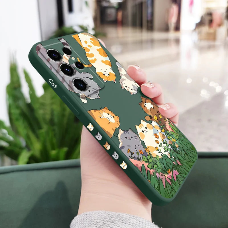 Lovely cat Phone Case For Samsung Galaxy S25 S24 S23 S22 S21 S20 Ultra FE S10 S10E Plus Note 20 Ultra Silicone Cover
