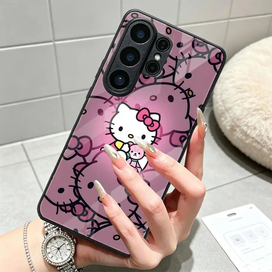 Sanrio Hello Kitty Phone Cover Glass Case for Samsung Galaxy S26 Ultra S25+ S20 S23 FE S22 S23+ 25 Edge S21 S24+ 24 Plus S26+