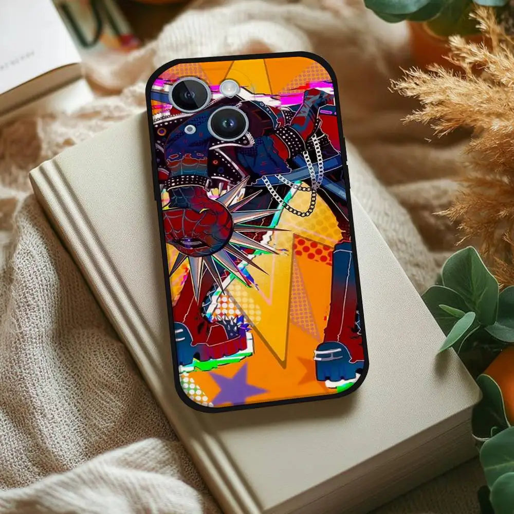 S-Spiderman Punk Style Phone Case For IPhone 1716 15 14 13 Pro Max 11 12 Mini X Xs XR Black Silicone Cover