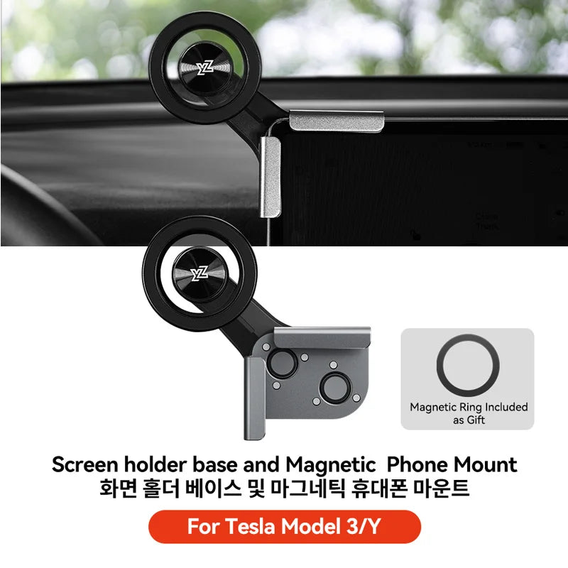 YZ For Tesla Car Phone Holder Model Y YL 3 Highland Juniper N52 Magnetic Screen Mount Universal Phone Stand for All iPhone 16 15