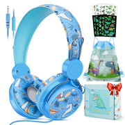 Dinosaurs Kids Headphones with Mic for School/Travel Stereo Sound Over-Ear for Kid Foldable 3.5mm Wired Headphones Kids Gifts