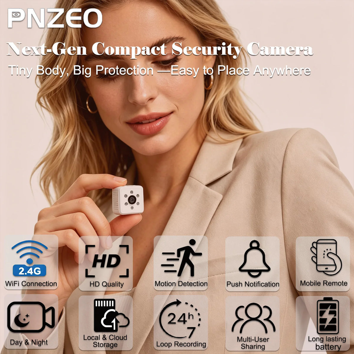 Next-Gen Mini Wireless Security Camera Portable Smart Indoor Nanny Cam with Motion Alerts
