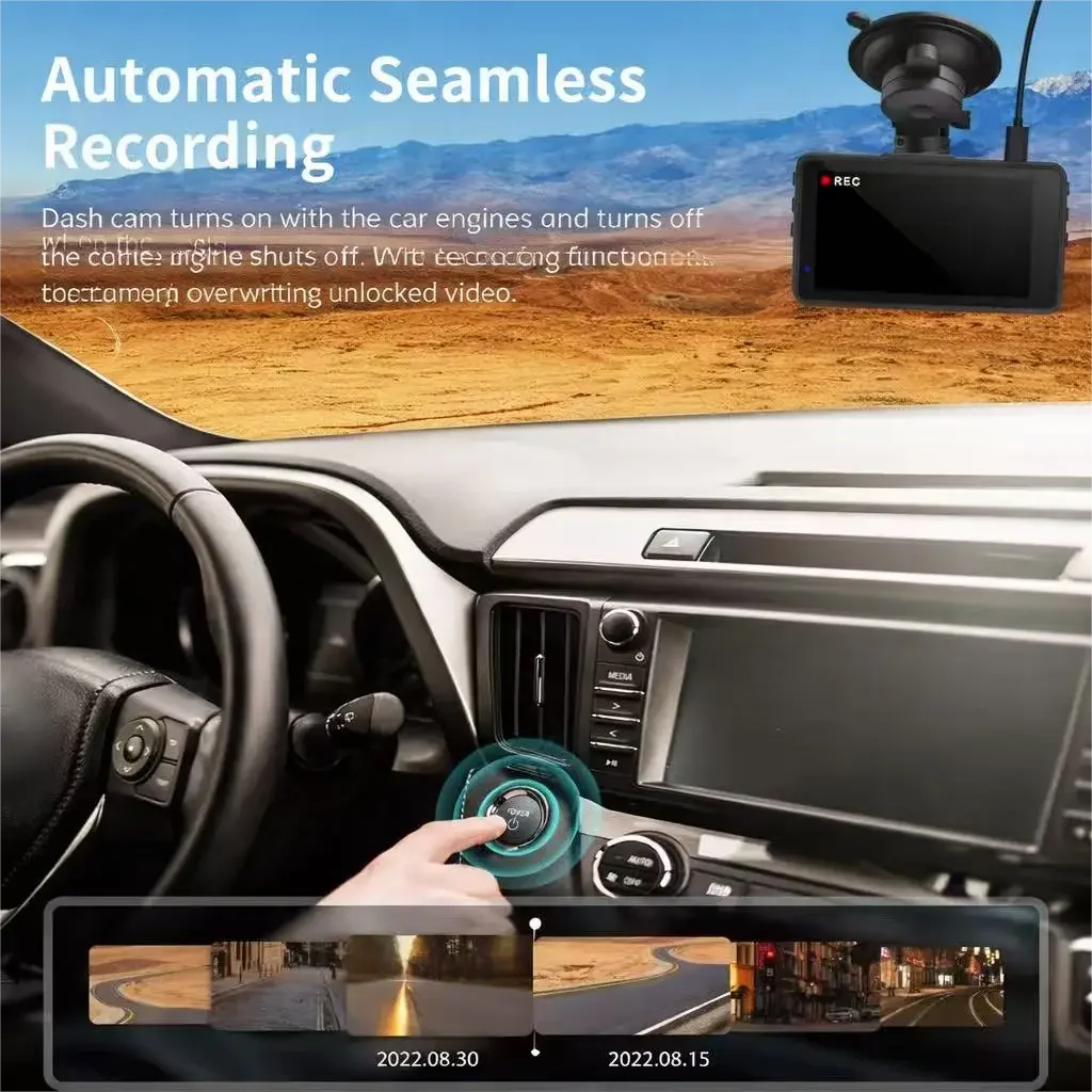 2.5K HD Front and Rear Cameras Dash Cam, 3” IPS, Night Vision, 1440P QHD, 170° Wide Angle, G-Sensor, 24H Parking Mode, Type C