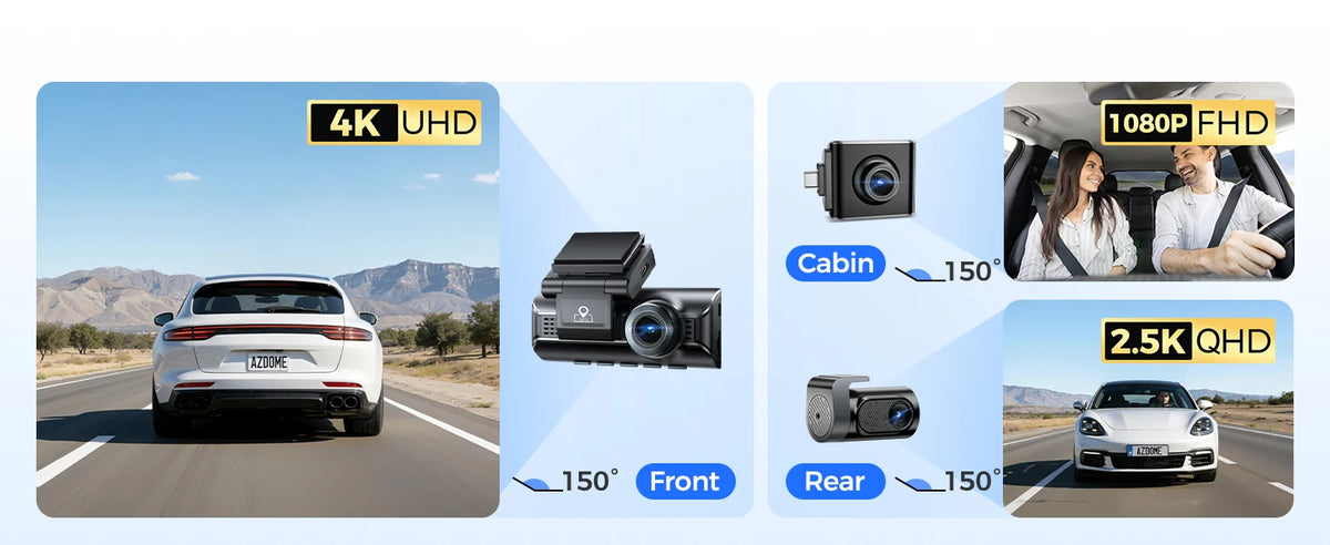 New AZDOME 4K M550 Pro Dash Cam Front Rear Interior 3 in 1 Car Camera 24H Parking Monitor Supercapacitor 5G WIFI GPS ADASCar DVR