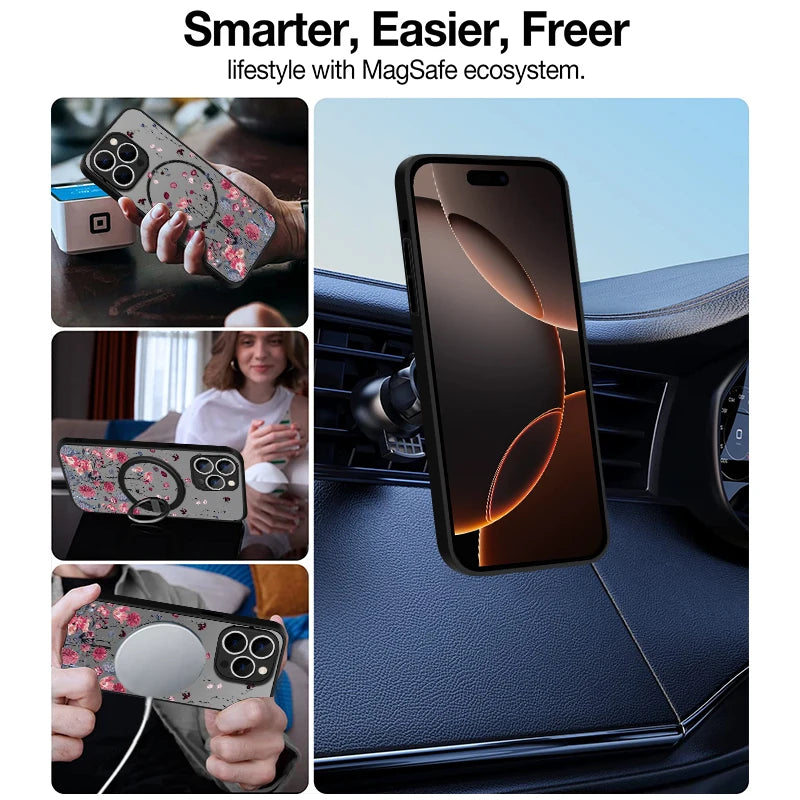 Translucent Matte Phone Case For iPhone 17 17e 16e 16 15 Pro 14 13 Pro Max For Magsafe Colorful Small Flowers Print Back Cover