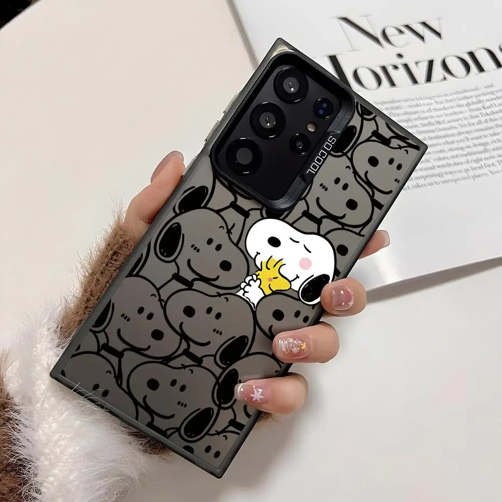 Cute Cartoon S-Snoopys Phone Case For Samsung Galaxy S25 Edge S24 S23 S22 S21 S20 Ultra Silicone Colorful Silver Phone Case