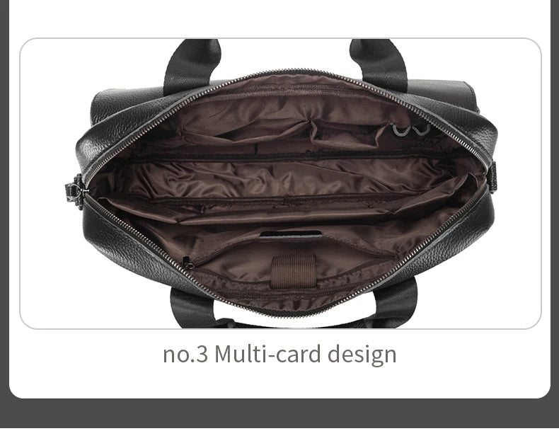 LION VERA Men's Genuine Leather Briefcase Business Casual Commuting Bag Portable Crossbody Shoulder Bag 15.7-inch Laptop Bag