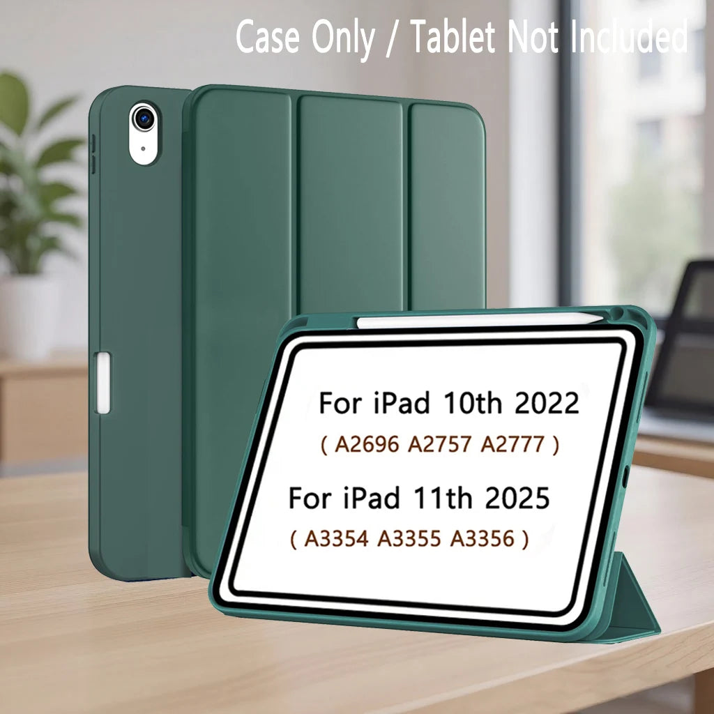 Pencil Case for iPad Air Pro 10.9 11 12.9 13 A16 10th 11th Generation Air 4 5 6 7 Trifold Stand Flip Cover With Pencil Holder