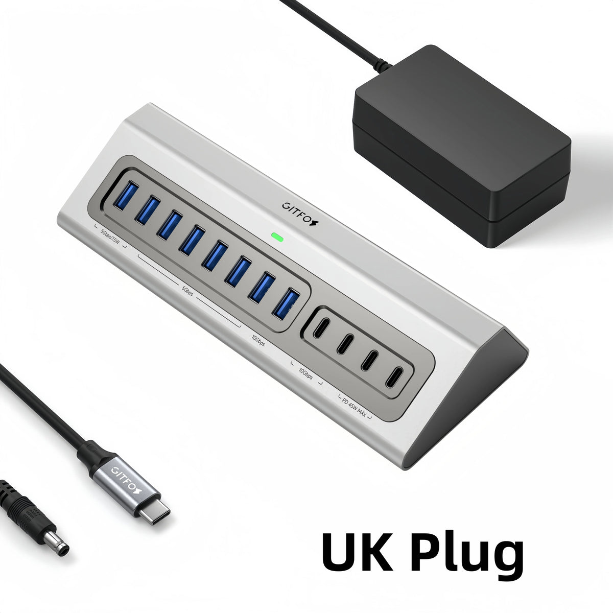 Gitfos Powered USB Hub,15 in 1 USB 3.2 Hub,10Gbps Data, 8 USB A,for PC, Laptop, Mac, Mac mini, iMac, iPad