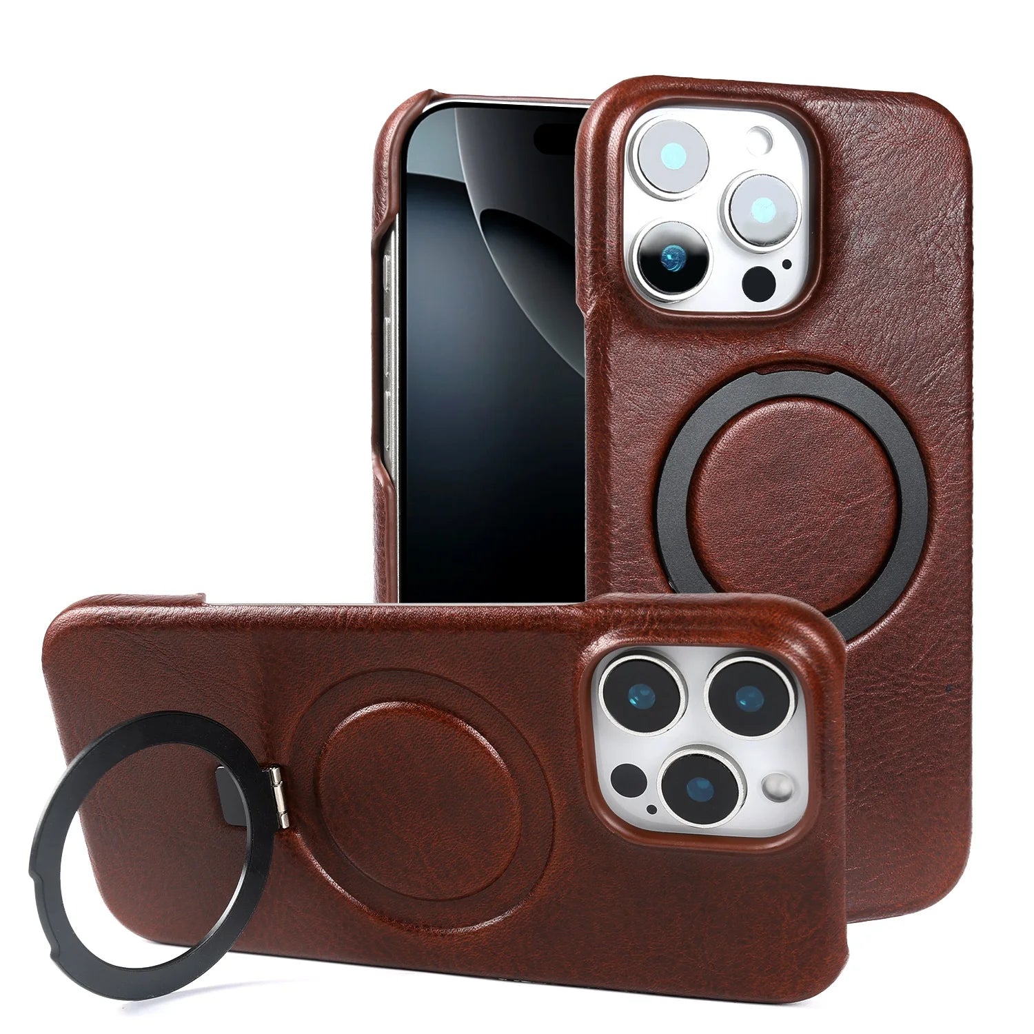 Foldable Bracket Stand Genuine Leather Phone Case For Samsung Galaxy S25FE S24 S23 S22 S21 S20 Kickstand Protective Back Shell