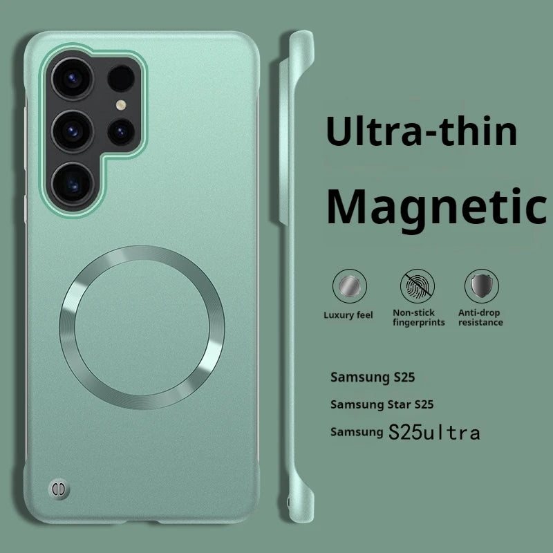 Thin Metallic Paint PC For Magsafe Magnetic Case For Samsung S26 S25 Edge S24 S23 S22 Plus Ultra S24FE A56 A55 Borderless Cover